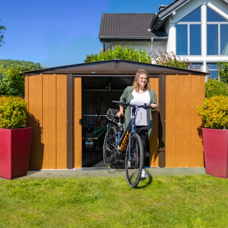 Abri De Jardin 11,58m² Toit Double Pente En Acier Galvanisé Aspect Bois Spacemaker 6 Abri De Jardin 11,58m² Toit Double Pente En Acier Galvanisé Aspect Bois Spacemaker – Image 6