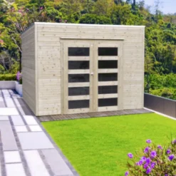 Abri De Jardin Bari 8,69m² En Bois Traité Autoclave 19mm Avec Double Porte - SOLID