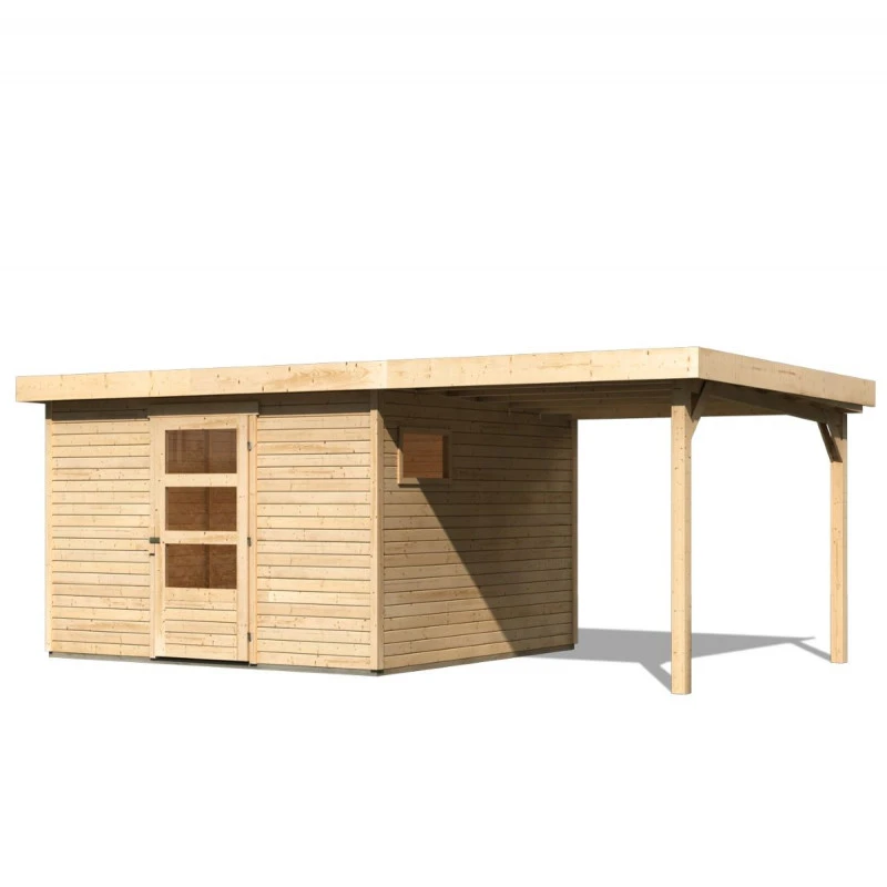 Abri De Jardin En Bois 9,24m² Freiburg 6 Avec Appentis De 2,40 M - Karibu 2 Abri De Jardin En Bois 9,24m² Freiburg 6 Avec Appentis De 2,40 M - Karibu – Image 2