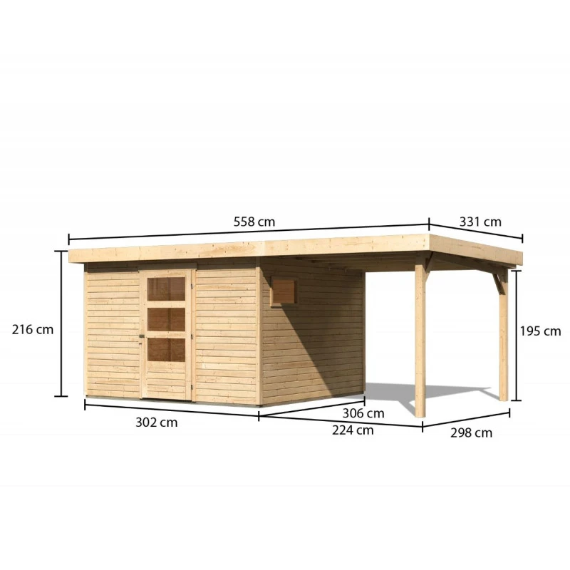 Abri De Jardin En Bois 9,24m² Freiburg 6 Avec Appentis De 2,40 M - Karibu 3 Abri De Jardin En Bois 9,24m² Freiburg 6 Avec Appentis De 2,40 M - Karibu – Image 3