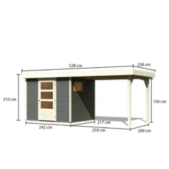 Abri De Jardin En Bois Gris Terre 5,25m² Avec Appentis De 2,80 M Freiburg 3 - Karibu -Jardin Fournitures Soldes abri de jardin en bois gris terre 525m avec appentis de 280 m freiburg 3 karibu 2