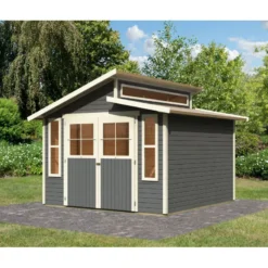 Abri De Jardin En Bois Gris Terre 9,24m² Avec Toit En Gradins - Grauburg 7 - Karibu -Jardin Fournitures Soldes abri de jardin en bois gris terre 924m avec toit en gradins grauburg 7 karibu 2