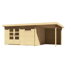 Abri De Jardin En Bois Massif 11,49m² Bastrup 8 Avec Appentis 200cm Et Paroi Arrière – Karibu -Jardin Fournitures Soldes abri de jardin en bois massif 1149m bastrup 8 avec appentis 200cm et paroi arriere woodfeeling 2