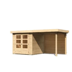 Abri De Jardin En Bois Massif 4,62m² Askola 2 Avec Appentis 240cm Et Paroi Arrière – Karibu -Jardin Fournitures Soldes abri de jardin en bois massif 462m askola 2 avec appentis 240cm et paroi arriere woodfeeling 2