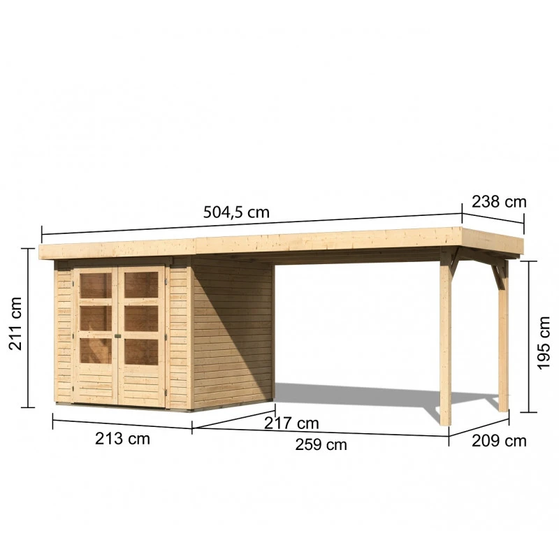 Abri De Jardin En Bois Massif 4,62m² Askola 2 Avec Appentis 280cm – Karibu 2 Abri De Jardin En Bois Massif 4,62m² Askola 2 Avec Appentis 280cm – Karibu – Image 2