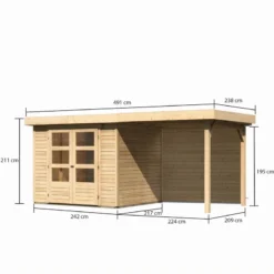 Abri De Jardin En Bois Massif 5,25m² Askola 3 Avec Appentis 240cm Et Paroi Arrière – Karibu -Jardin Fournitures Soldes abri de jardin en bois massif 525m askola 3 avec appentis 240cm et paroi arriere woodfeeling 2