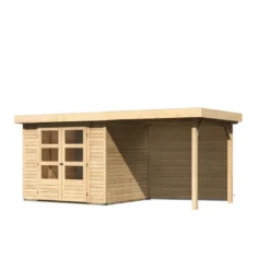 Abri De Jardin En Bois Massif 5,25m² Askola 3 Avec Appentis 240cm Et Paroi Arrière – Karibu -Jardin Fournitures Soldes abri de jardin en bois massif 525m askola 3 avec appentis 240cm et paroi arriere woodfeeling 3