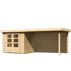Abri De Jardin En Bois Massif 5,25m² Askola 3 Avec Appentis 280cm Et Paroi Arrière – Karibu -Jardin Fournitures Soldes abri de jardin en bois massif 525m askola 3 avec appentis 280cm et paroi arriere woodfeeling 2