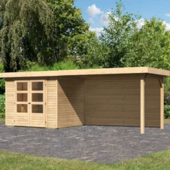 Abri De Jardin En Bois Massif 5,25m² Askola 3 Avec Appentis 280cm Et Paroi Arrière – Karibu