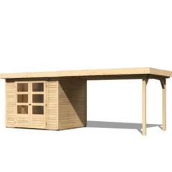 Abri De Jardin En Bois Massif 5,25m² Askola 3 Avec Appentis 280cm – Karibu -Jardin Fournitures Soldes abri de jardin en bois massif 525m askola 3 avec appentis 280cm woodfeeling 2