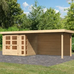Abri De Jardin En Bois Massif 5,25m² Kerko 3 Avec Appentis 280cm Et Paroi Arrière – Karibu