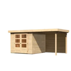 Abri De Jardin En Bois Massif 5,95m² Askola 3,5 Avec Appentis 240cm Et Paroi Arrière – Karibu -Jardin Fournitures Soldes abri de jardin en bois massif 595m askola 35 avec appentis 240cm et paroi arriere woodfeeling 2