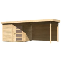 Abri De Jardin En Bois Massif 5,95m² Schwandorf 5 Avec Appentis 280cm Et Paroi Arrière – Karibu -Jardin Fournitures Soldes abri de jardin en bois massif 595m schwandorf 5 avec appentis 280cm et paroi arriere woodfeeling 2