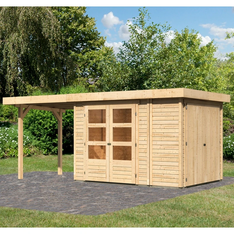 Abri De Jardin En Bois Massif 6,25m² Retola 2 Avec Armoire Intégrée Et Appentis 240cm – Karibu 1 Abri De Jardin En Bois Massif 6,25m² Retola 2 Avec Armoire Intégrée Et Appentis 240cm – Karibu