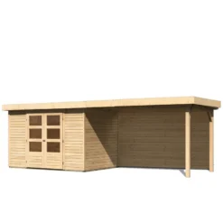 Abri De Jardin En Bois Massif 6,55m² Askola 4 Avec Appentis 280cm Et Paroi Arrière – Karibu -Jardin Fournitures Soldes abri de jardin en bois massif 655m askola 4 avec appentis 280cm et paroi arriere woodfeeling 2