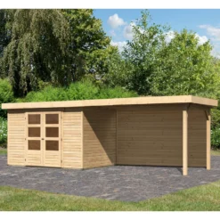 Abri De Jardin En Bois Massif 6,55m² Askola 4 Avec Appentis 280cm Et Paroi Arrière – Karibu