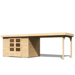 Abri De Jardin En Bois Massif 6,55m² Askola 4 Avec Appentis 280cm – Karibu -Jardin Fournitures Soldes abri de jardin en bois massif 655m askola 4 avec appentis 280cm woodfeeling 2