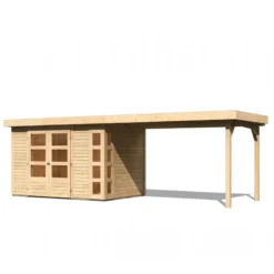 Abri De Jardin En Bois Massif 6,55m² Kerko 4 Avec Appentis 280cm – Karibu -Jardin Fournitures Soldes abri de jardin en bois massif 655m kerko 4 avec appentis 280cm woodfeeling 2