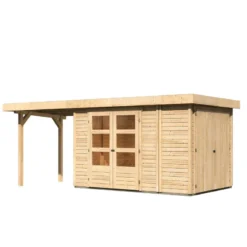 Abri De Jardin En Bois Massif 6,92m² Retola 3 Avec Armoire Intégrée Et Appentis 240cm – Karibu -Jardin Fournitures Soldes abri de jardin en bois massif 692m retola 3 avec armoire integree et appentis 240cm woodfeeling 3