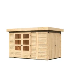 Abri De Jardin En Bois Massif 6,92m² Retola 3 Avec Armoire Intégrée – Karibu -Jardin Fournitures Soldes abri de jardin en bois massif 692m retola 3 avec armoire integree woodfeeling 2