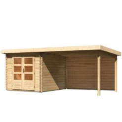Abri De Jardin En Bois Massif 7,04m² Bastrup 4 Avec Appentis 300cm Et Paroi Arrière – Karibu -Jardin Fournitures Soldes abri de jardin en bois massif 704m bastrup 4 avec appentis 300cm et paroi arriere woodfeeling 2