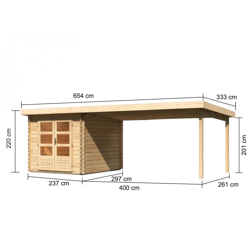 Abri De Jardin En Bois Massif 7,04m² Bastrup 4 Avec Appentis 400cm – Karibu 2 Abri De Jardin En Bois Massif 7,04m² Bastrup 4 Avec Appentis 400cm – Karibu – Image 2