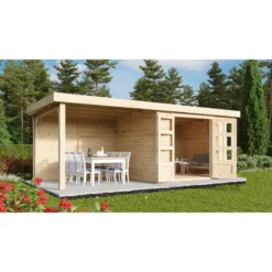 Jardin Fournitures Soldes -Jardin Fournitures Soldes abri de jardin en bois massif 743m kerko 5 avec appentis 240cm et paroi arriere woodfeeling 1
