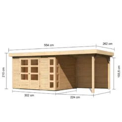 Abri De Jardin En Bois Massif 7,43m² Kerko 5 Avec Appentis 240cm Et Paroi Arrière – Karibu -Jardin Fournitures Soldes abri de jardin en bois massif 743m kerko 5 avec appentis 240cm et paroi arriere woodfeeling 2