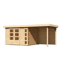 Abri De Jardin En Bois Massif 7,43m² Kerko 5 Avec Appentis 240cm Et Paroi Arrière – Karibu -Jardin Fournitures Soldes abri de jardin en bois massif 743m kerko 5 avec appentis 240cm et paroi arriere woodfeeling 3