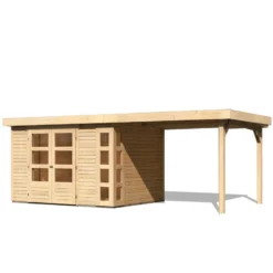 Abri De Jardin En Bois Massif 7,43m² Kerko 5 Avec Appentis 280cm – Karibu -Jardin Fournitures Soldes abri de jardin en bois massif 743m kerko 5 avec appentis 280cm woodfeeling 2