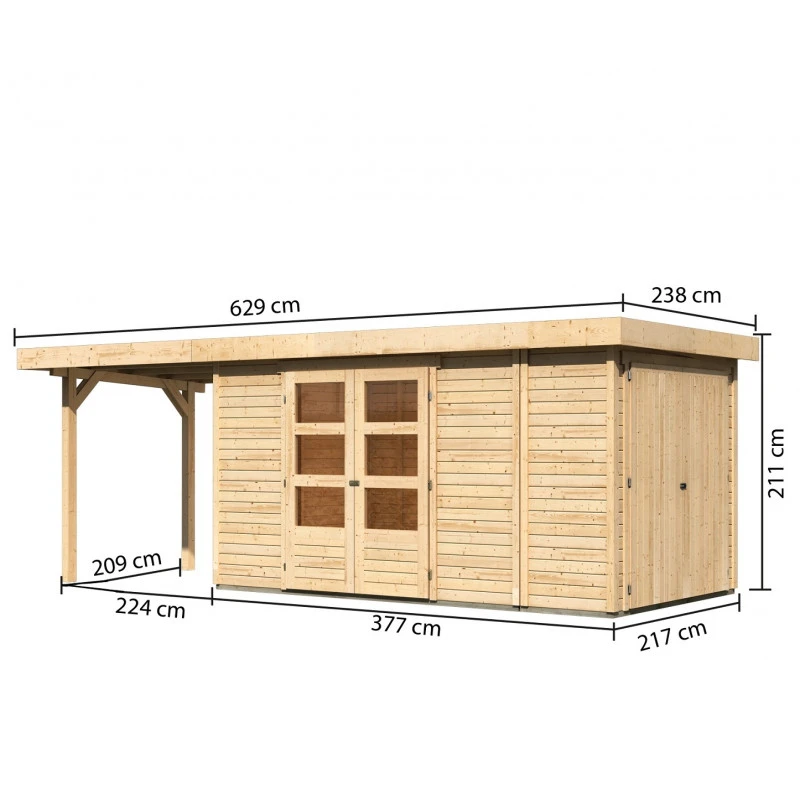 Abri De Jardin En Bois Massif 8,18m² Retola 5 Avec Armoire Intégrée Et Appentis 240cm – Karibu 2 Abri De Jardin En Bois Massif 8,18m² Retola 5 Avec Armoire Intégrée Et Appentis 240cm – Karibu – Image 2