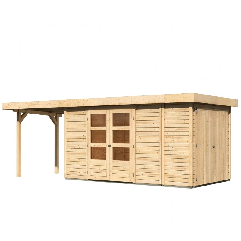 Abri De Jardin En Bois Massif 8,18m² Retola 5 Avec Armoire Intégrée Et Appentis 240cm – Karibu 3 Abri De Jardin En Bois Massif 8,18m² Retola 5 Avec Armoire Intégrée Et Appentis 240cm – Karibu – Image 3