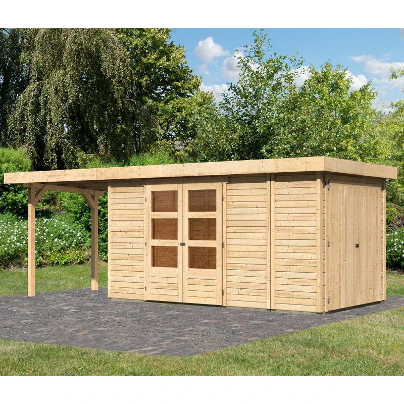 Abri De Jardin En Bois Massif 8,18m² Retola 5 Avec Armoire Intégrée Et Appentis 240cm – Karibu 1 Abri De Jardin En Bois Massif 8,18m² Retola 5 Avec Armoire Intégrée Et Appentis 240cm – Karibu