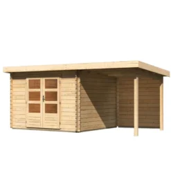 Abri De Jardin En Bois Massif 8,82m² Bastrup 5 Avec Appentis 200cm Et Paroi Arrière – Karibu -Jardin Fournitures Soldes abri de jardin en bois massif 882m bastrup 5 avec appentis 200cm et paroi arriere woodfeeling 2
