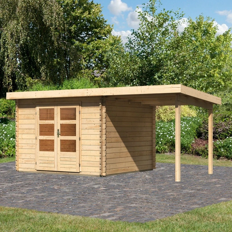 Abri De Jardin En Bois Massif 8,82m² Bastrup 5 Avec Appentis 200cm – Karibu 1 Abri De Jardin En Bois Massif 8,82m² Bastrup 5 Avec Appentis 200cm – Karibu