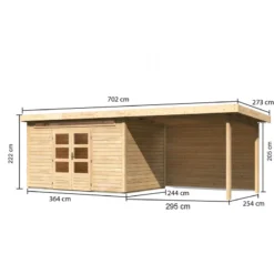 Abri De Jardin En Bois Massif 8,88m² Kandern 7 Avec Appentis 320cm Et Paroi Arrière – Karibu -Jardin Fournitures Soldes abri de jardin en bois massif 888m kandern 7 avec appentis 320cm et paroi arriere woodfeeling 2
