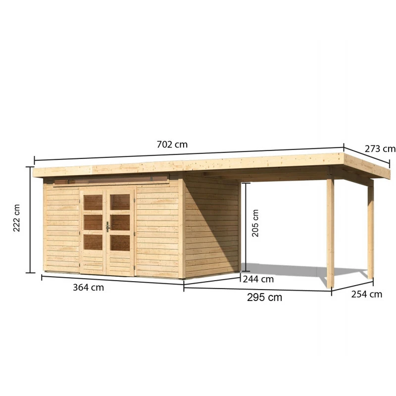 Abri De Jardin En Bois Massif 8,88m² Kandern 7 Avec Appentis 320cm – Karibu 2 Abri De Jardin En Bois Massif 8,88m² Kandern 7 Avec Appentis 320cm – Karibu – Image 2