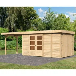 Abri De Jardin En Bois Massif 9,27m² Retola 6 Avec Armoire Intégrée Et Appentis 280cm – Karibu