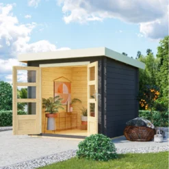 Abri De Jardin En Bois Massif Anthracite 5,62m² Bastrup 2 – Karibu 8 Abri De Jardin En Bois Massif Anthracite 5,62m² Bastrup 2 – Karibu -Jardin Fournitures Soldes abri de jardin en bois massif anthracite 562m bastrup 2 woodfeeling 2