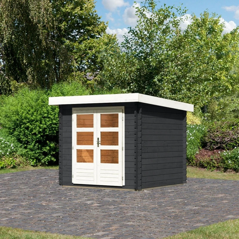 Abri De Jardin En Bois Massif Anthracite 5,62m² Bastrup 2 – Karibu 1 Abri De Jardin En Bois Massif Anthracite 5,62m² Bastrup 2 – Karibu
