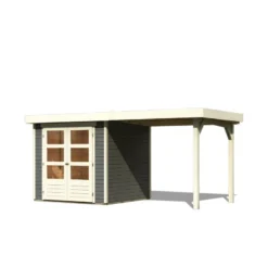 Abri De Jardin En Bois Massif Gris Terre 4,62m² Askola 2 Avec Appentis 240cm – Karibu -Jardin Fournitures Soldes abri de jardin en bois massif gris terre 462m askola 2 avec appentis 240cm woodfeeling 2