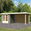 Abri De Jardin En Bois Massif Gris Terre 4,62m² Askola 2 Avec Appentis 280cm Et Paroi Arrière – Karibu