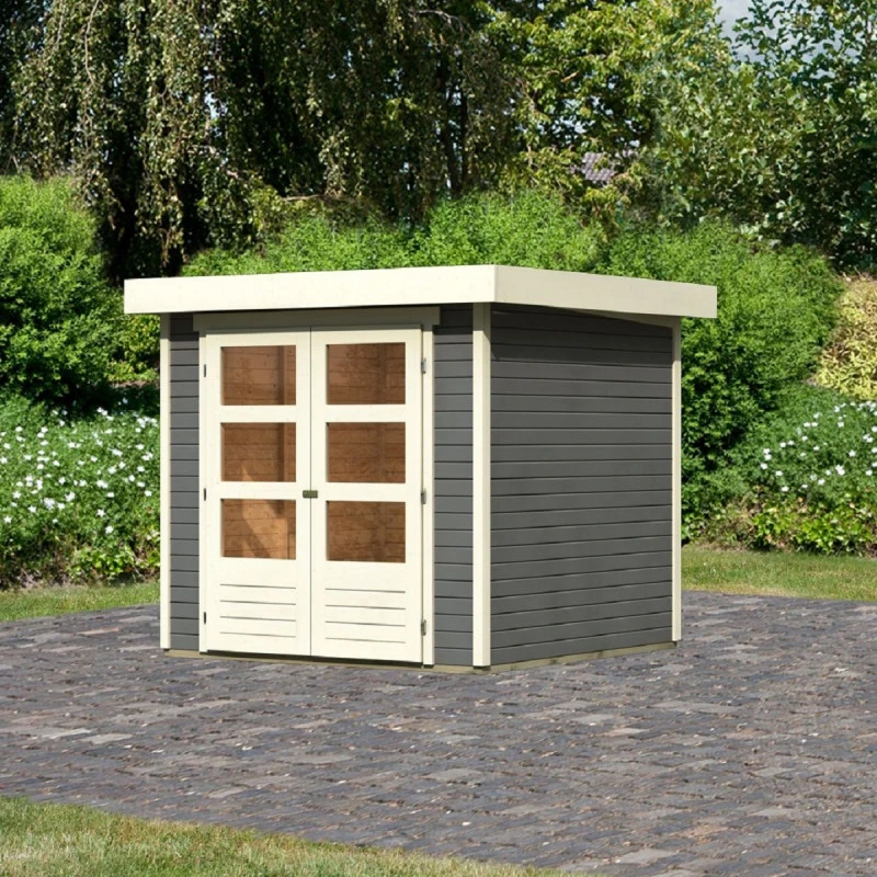 Abri De Jardin En Bois Massif Gris Terre 4,62m² Askola 2 – Karibu 1 Abri De Jardin En Bois Massif Gris Terre 4,62m² Askola 2 – Karibu