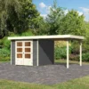 Abri De Jardin En Bois Massif Gris Terre 5,95m² Askola 3,5 Avec Appentis 240cm - Karibu