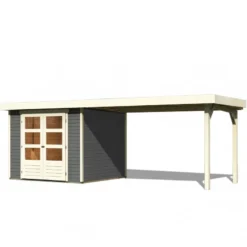 Abri De Jardin En Bois Massif Gris Terre 5,95m² Askola 3,5 Avec Appentis 280cm – Karibu -Jardin Fournitures Soldes abri de jardin en bois massif gris terre 595m askola 35 avec appentis 280cm woodfeeling 2