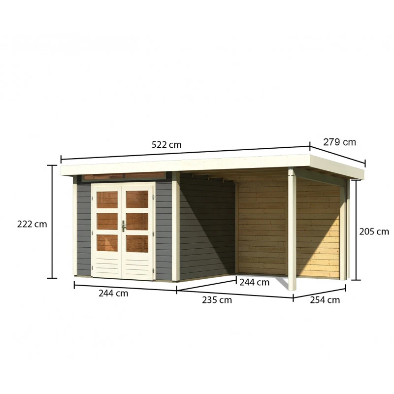 Abri De Jardin En Bois Massif Gris Terre 5,95m² Kandern 3 Avec Appentis 235cm Et Paroi Arrière – Karibu 2 Abri De Jardin En Bois Massif Gris Terre 5,95m² Kandern 3 Avec Appentis 235cm Et Paroi Arrière – Karibu – Image 2