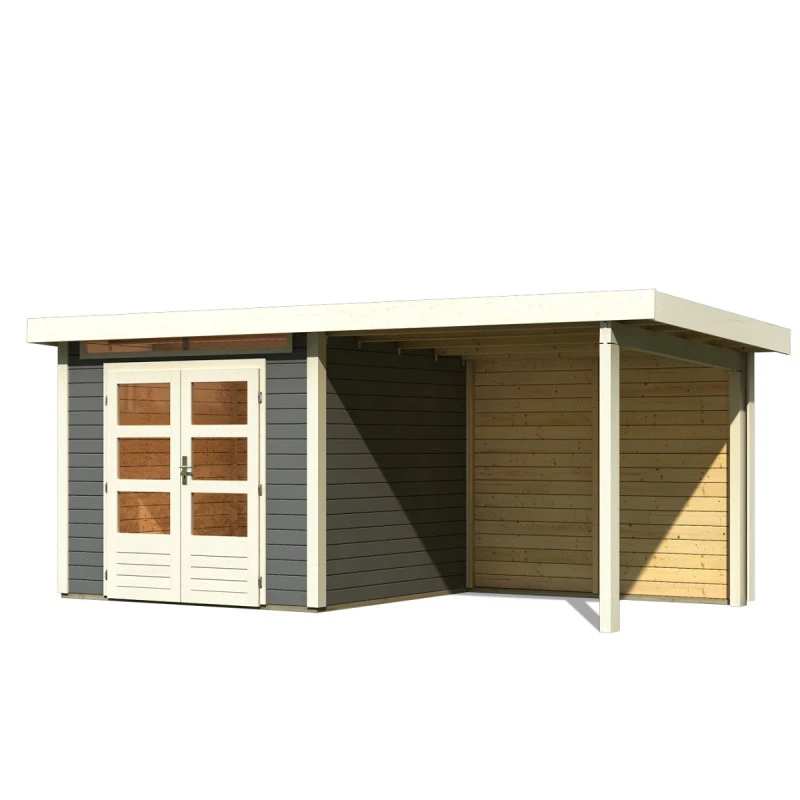 Abri De Jardin En Bois Massif Gris Terre 5,95m² Kandern 3 Avec Appentis 235cm Et Paroi Arrière – Karibu 3 Abri De Jardin En Bois Massif Gris Terre 5,95m² Kandern 3 Avec Appentis 235cm Et Paroi Arrière – Karibu – Image 3
