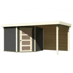 Abri De Jardin En Bois Massif Gris Terre 5,95m² Schwandorf 5 Avec Appentis 240cm Et Paroi Arrière – Karibu -Jardin Fournitures Soldes abri de jardin en bois massif gris terre 595m schwandorf 5 avec appentis 240cm et paroi arriere woodfeeling 2