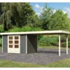 Abri De Jardin En Bois Massif Gris Terre 6,55m² Askola 4 Avec Appentis 280cm – Karibu