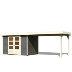 Abri De Jardin En Bois Massif Gris Terre 6,55m² Askola 4 Avec Appentis 280cm – Karibu -Jardin Fournitures Soldes abri de jardin en bois massif gris terre 655m askola 4 avec appentis 280cm woodfeeling 2